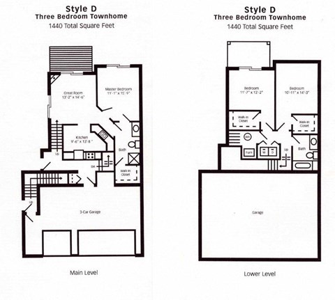 Floor plan for 3 beds, 2 baths, 1390 sqft